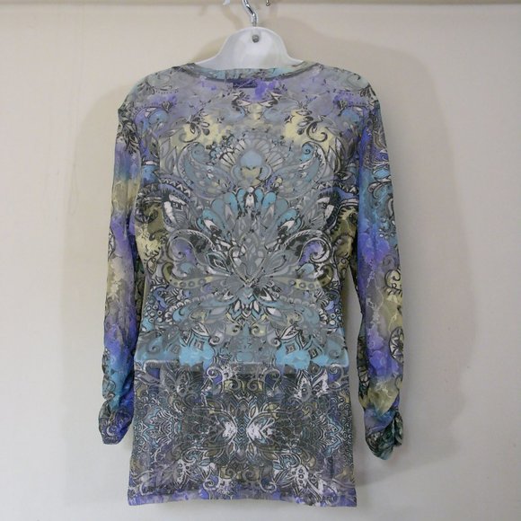 L Amore Couture. Women's Sheer Multicolor Blouse Top - Picture 6 of 8